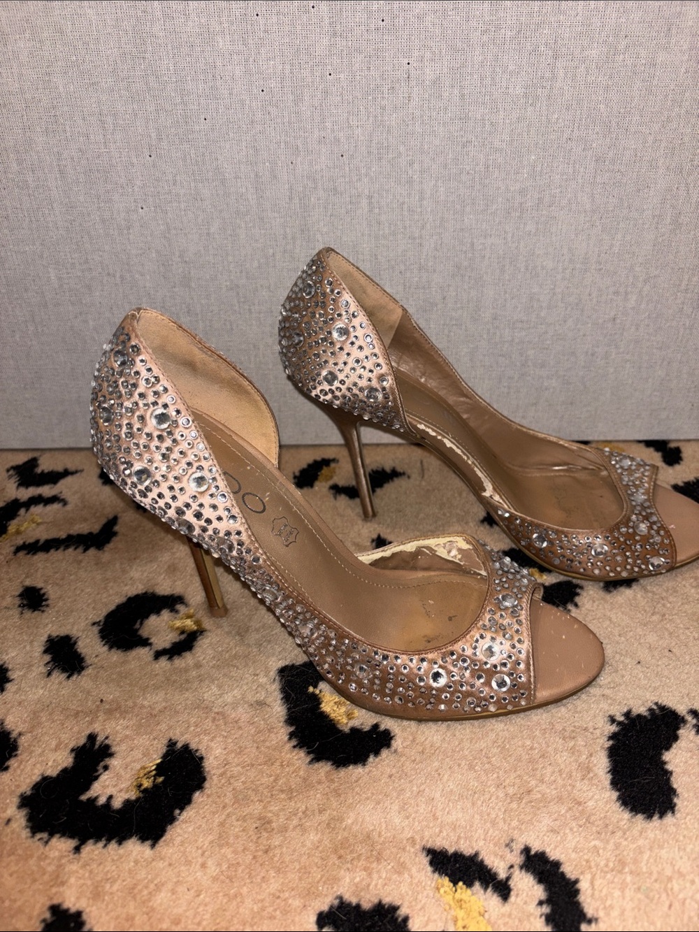 ALDO Nude Crystal Embellished Peep-Toe Heels